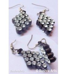 Quilled Rings Earrings Black with Crystals